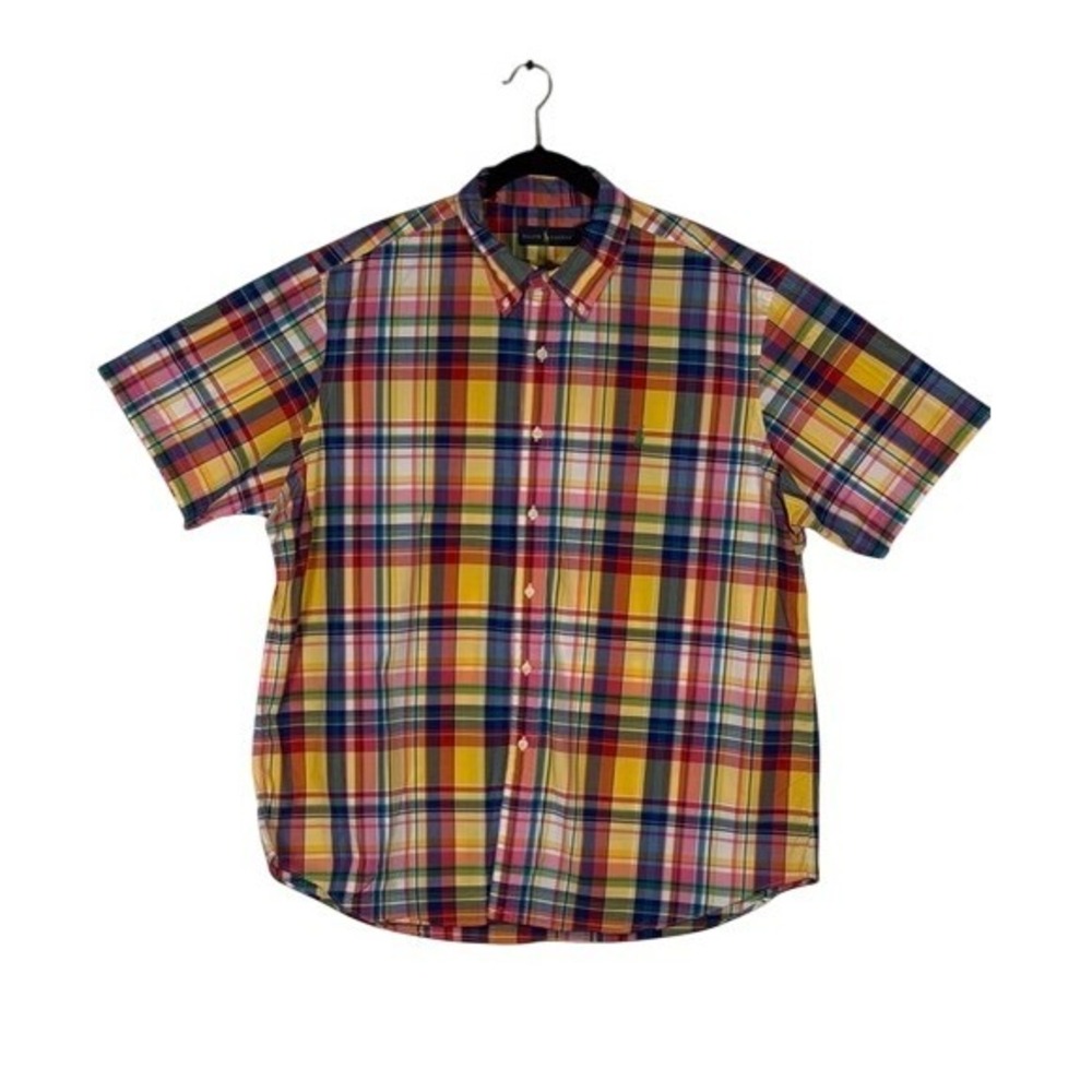Ralph Lauren Mens XXL Multicolor Plaid Short Sleeve Button Down Shirt Cotton